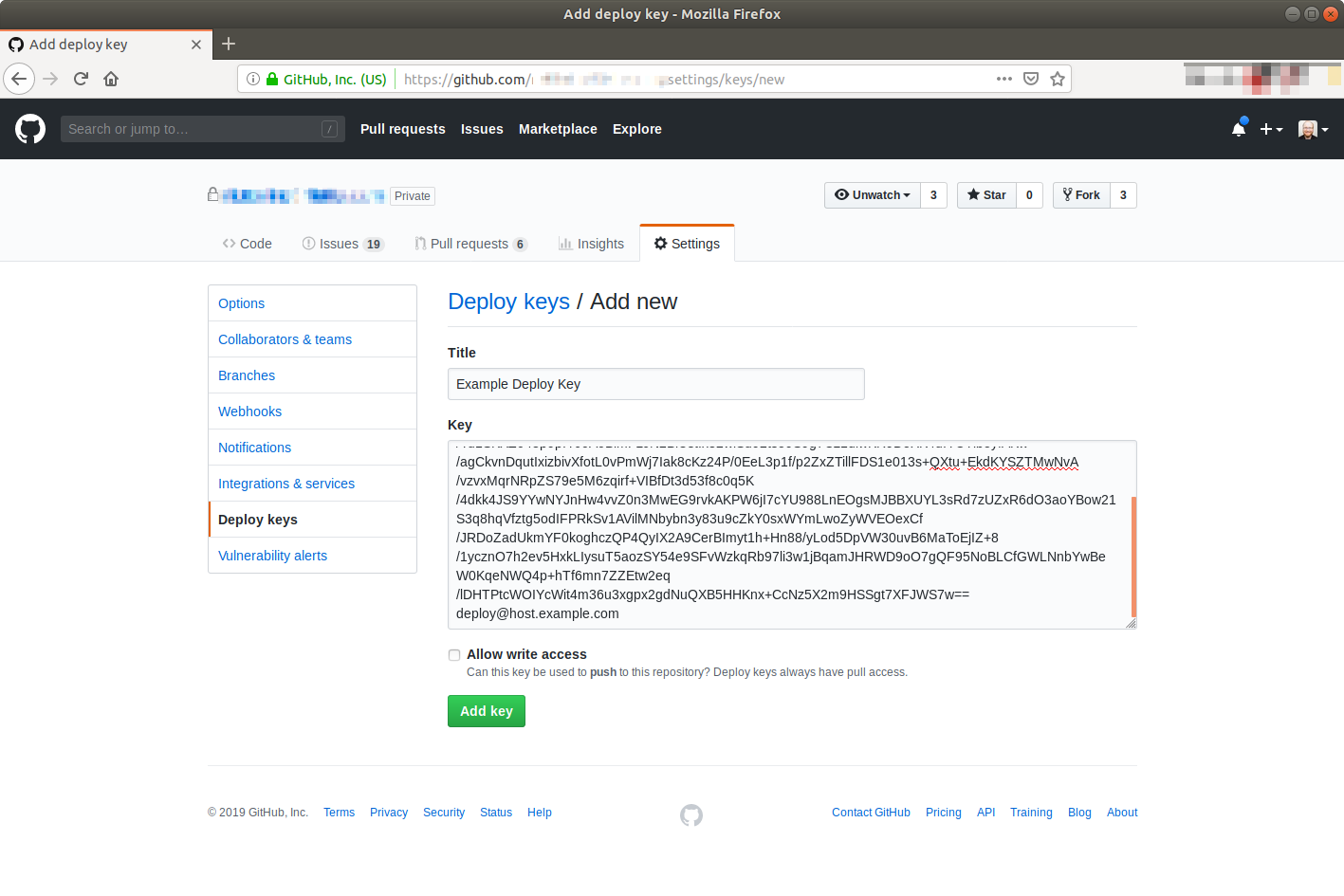 Example Deploy Key in GitHub